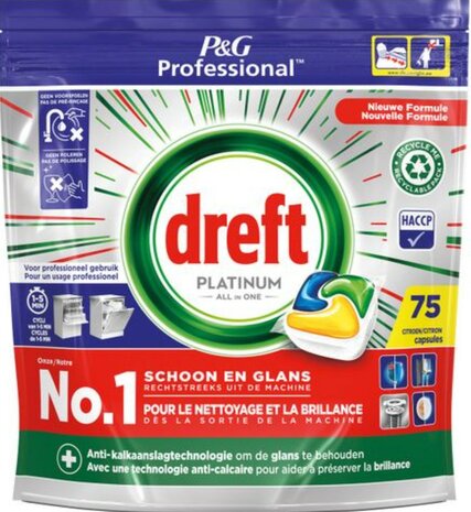 Dreft All in One Platinum vaatwastabletten Regular 75 capsules